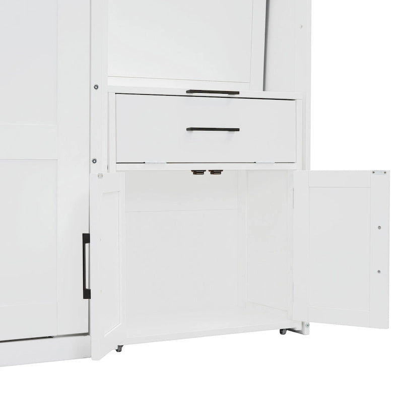 Lit escamotable mural simple avec placard, tiroirs et bureau