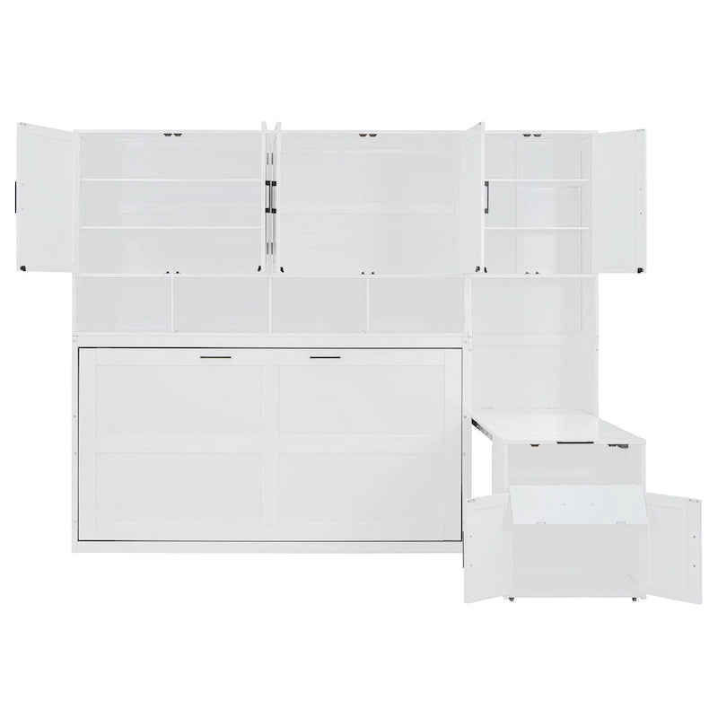 Lit escamotable mural simple avec placard, tiroirs et bureau
