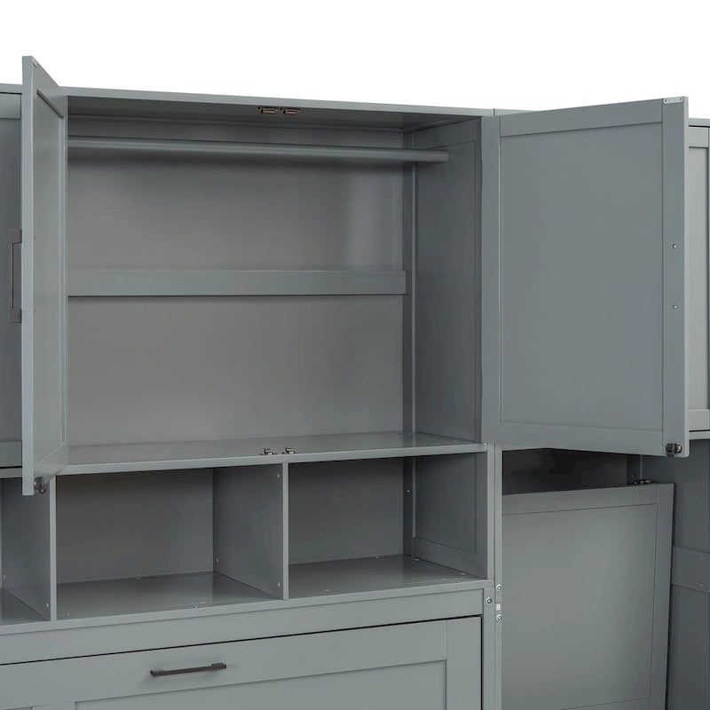 Lit escamotable mural simple avec placard, tiroirs et bureau