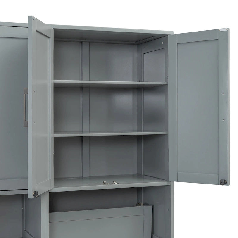 Lit escamotable mural simple avec placard, tiroirs et bureau