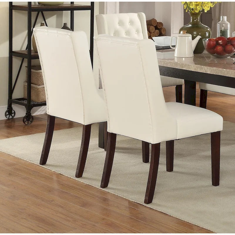 Lot de 2 chaises de salle à manger modernes avec dossier capitonné en cuir, assise rembourrée en mousse, pieds en bois massif pour salle à manger et salon