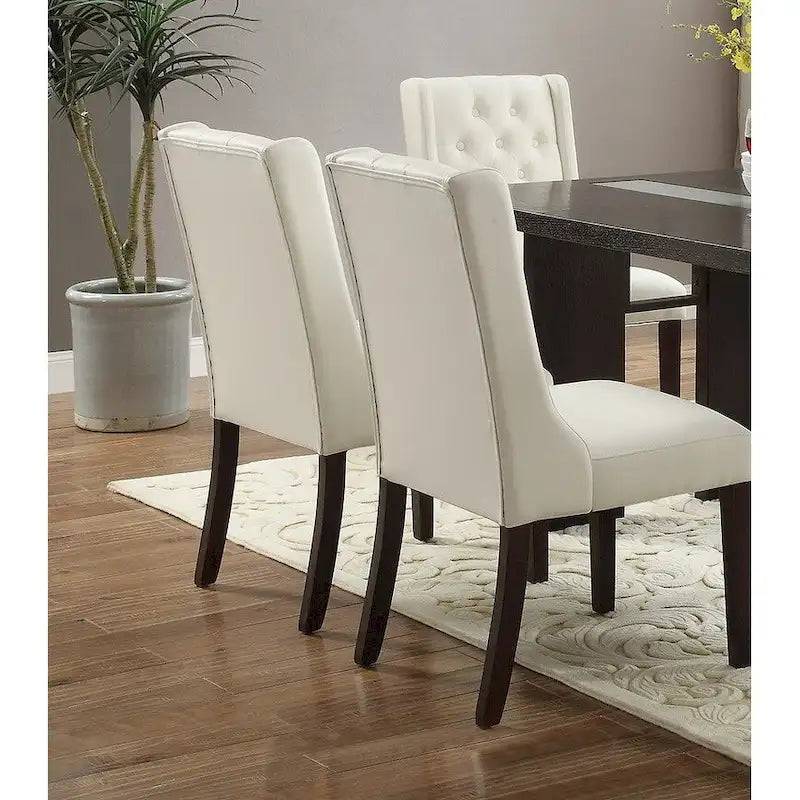 Lot de 2 chaises de salle à manger modernes avec dossier capitonné en cuir, assise rembourrée en mousse, pieds en bois massif pour salle à manger et salon