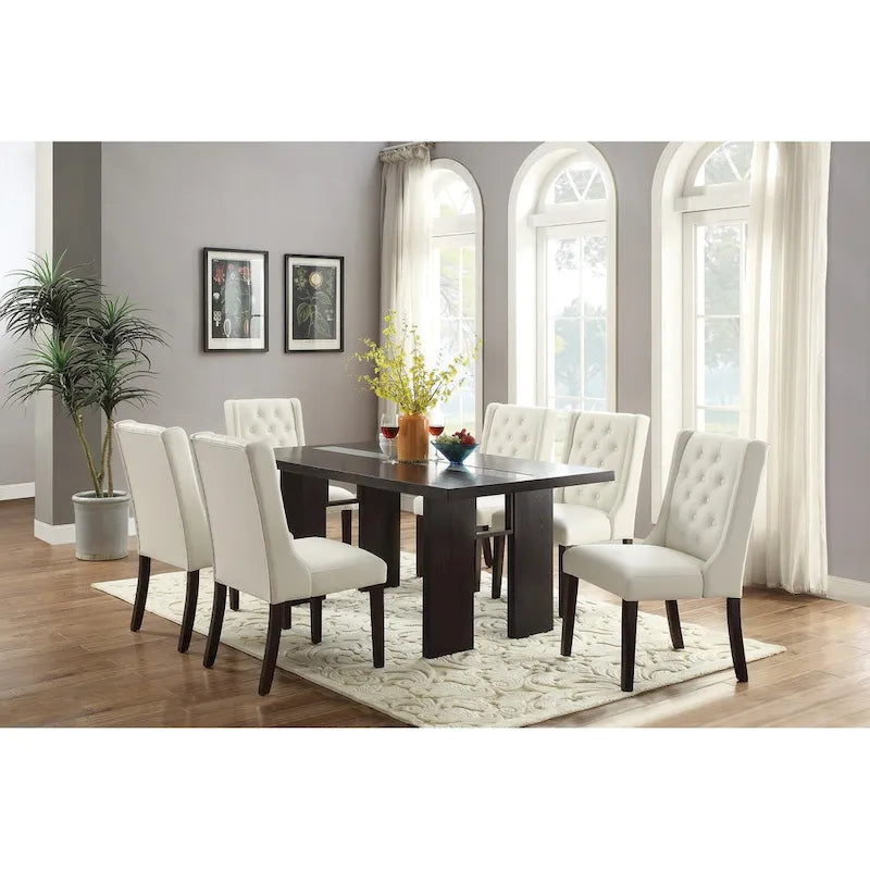 Lot de 2 chaises de salle à manger modernes avec dossier capitonné en cuir, assise rembourrée en mousse, pieds en bois massif pour salle à manger et salon