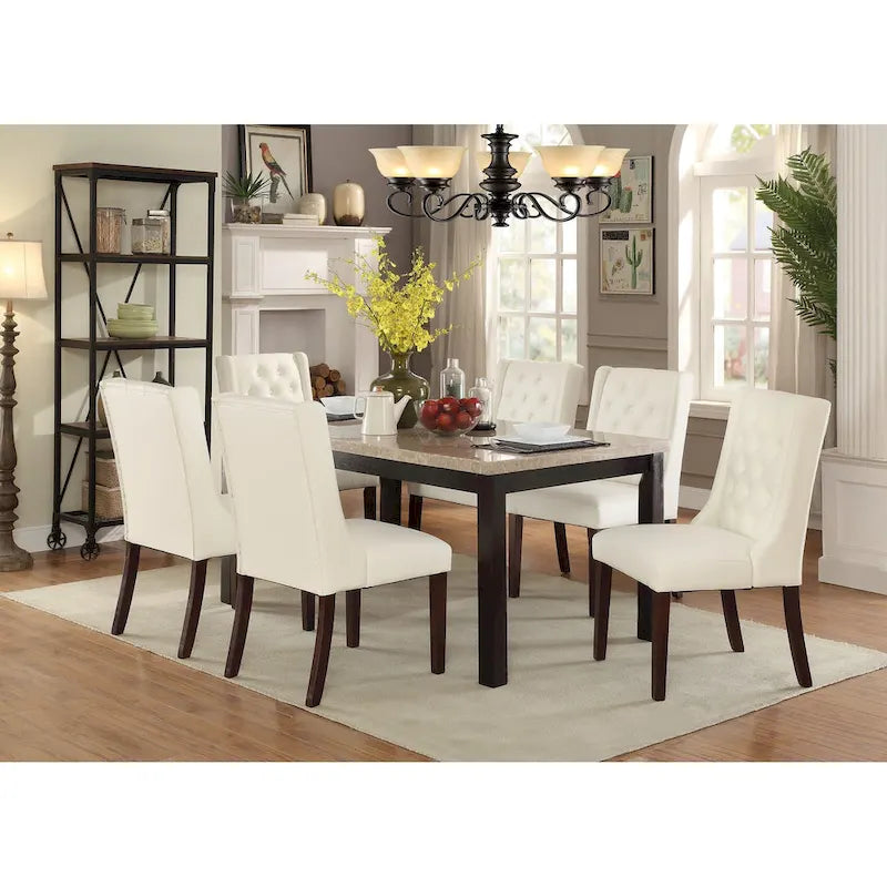 Lot de 2 chaises de salle à manger modernes avec dossier capitonné en cuir, assise rembourrée en mousse, pieds en bois massif pour salle à manger et salon