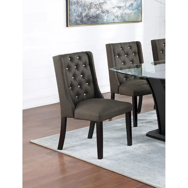 Lot de 2 chaises de salle à manger modernes avec dossier capitonné en cuir, assise rembourrée en mousse, pieds en bois massif pour salle à manger et salon