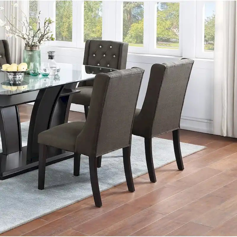 Lot de 2 chaises de salle à manger modernes avec dossier capitonné en cuir, assise rembourrée en mousse, pieds en bois massif pour salle à manger et salon