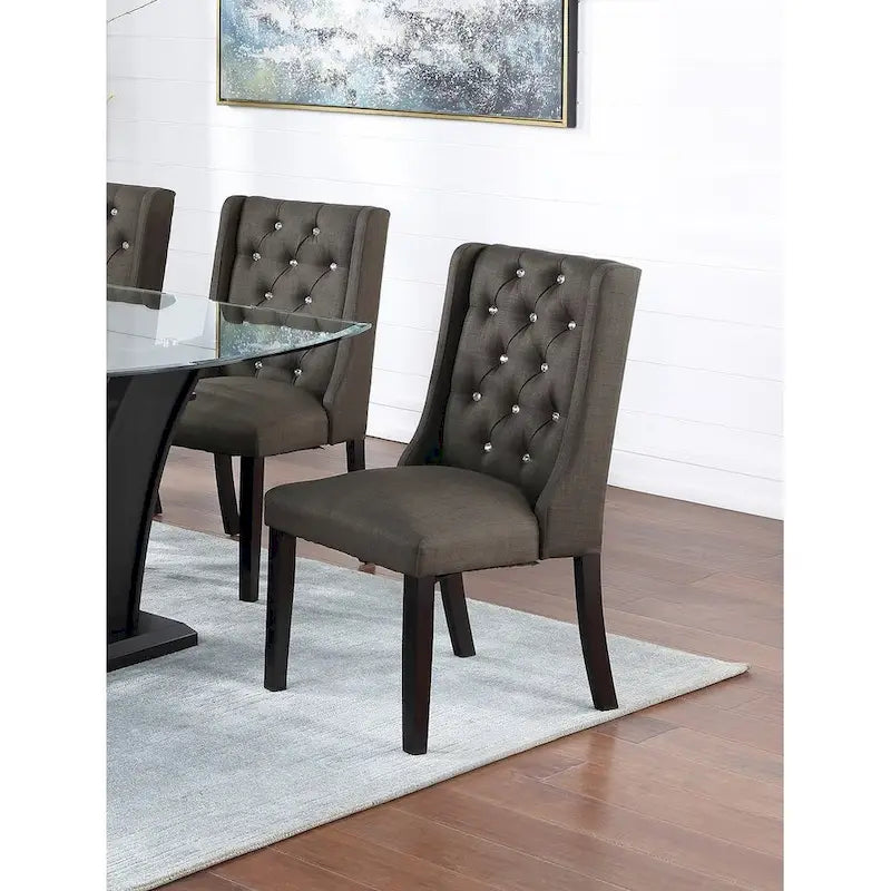 Lot de 2 chaises de salle à manger modernes avec dossier capitonné en cuir, assise rembourrée en mousse, pieds en bois massif pour salle à manger et salon