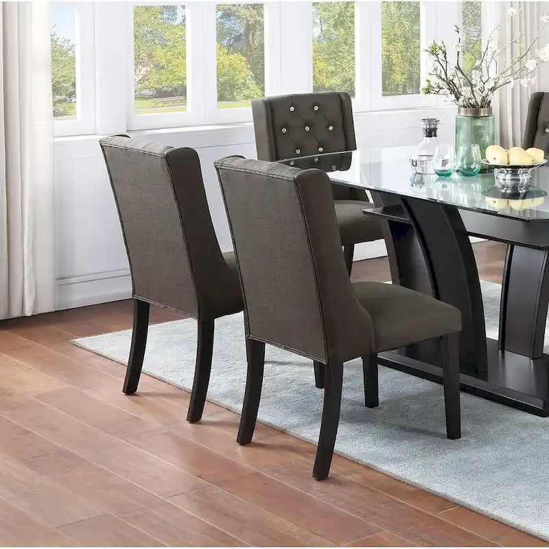 Lot de 2 chaises de salle à manger modernes avec dossier capitonné en cuir, assise rembourrée en mousse, pieds en bois massif pour salle à manger et salon