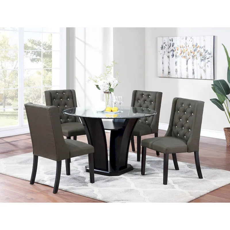 Lot de 2 chaises de salle à manger modernes avec dossier capitonné en cuir, assise rembourrée en mousse, pieds en bois massif pour salle à manger et salon