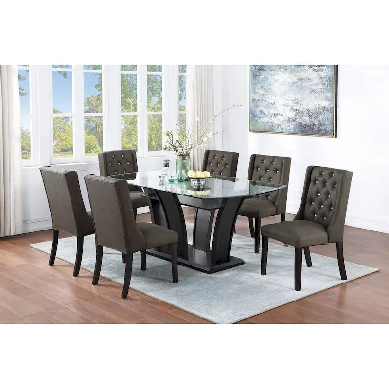 Lot de 2 chaises de salle à manger modernes avec dossier capitonné en cuir, assise rembourrée en mousse, pieds en bois massif pour salle à manger et salon