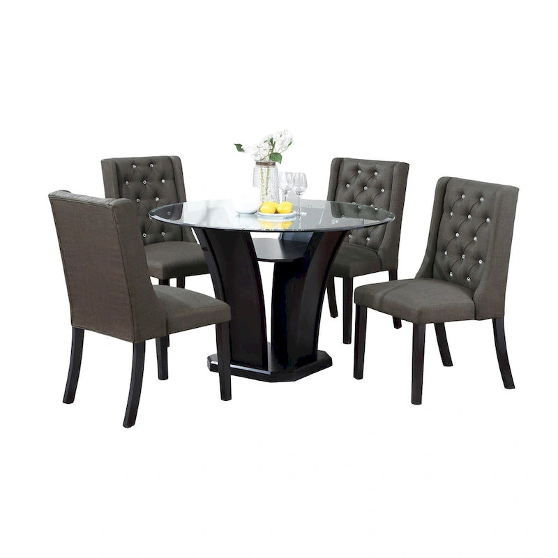 Lot de 2 chaises de salle à manger modernes avec dossier capitonné en cuir, assise rembourrée en mousse, pieds en bois massif pour salle à manger et salon