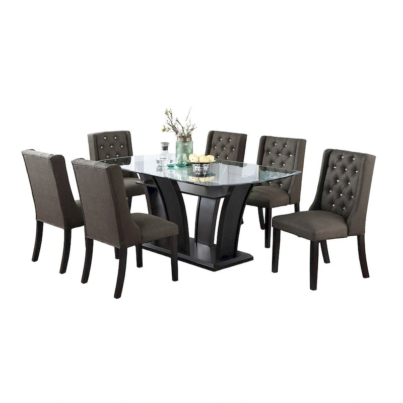 Lot de 2 chaises de salle à manger modernes avec dossier capitonné en cuir, assise rembourrée en mousse, pieds en bois massif pour salle à manger et salon