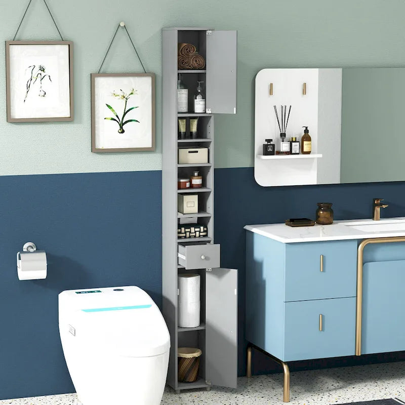Meuble de rangement haut et étroit pour salle de bain, colonne de douche avec tiroir