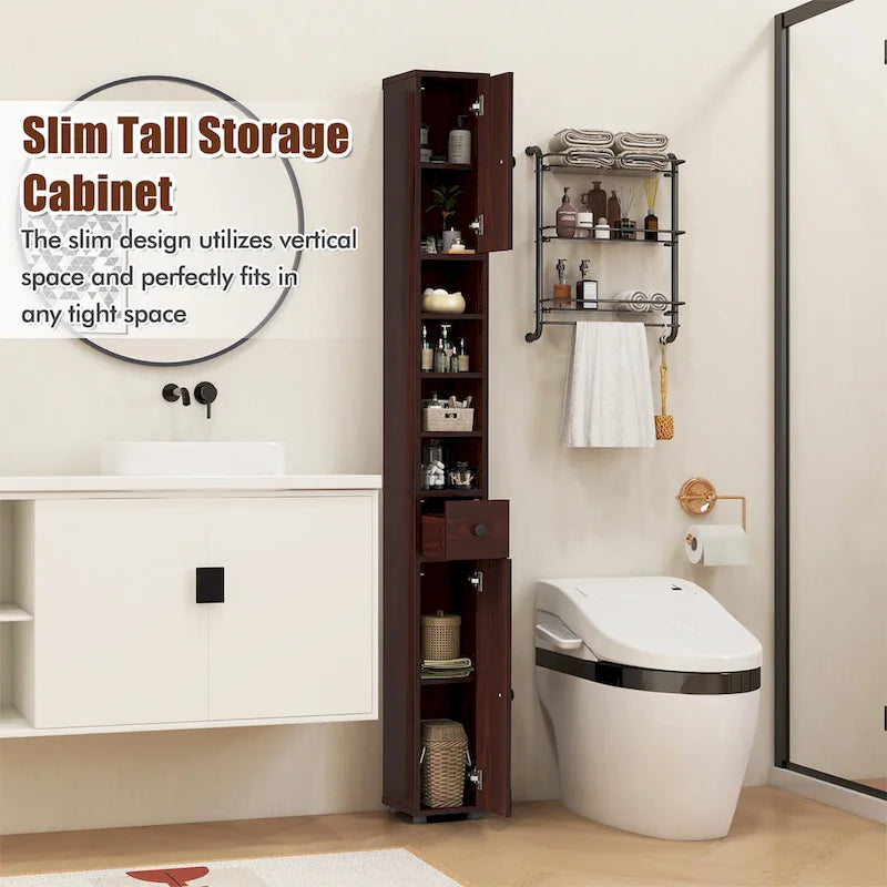 Meuble de rangement haut et étroit pour salle de bain, colonne de douche avec tiroir