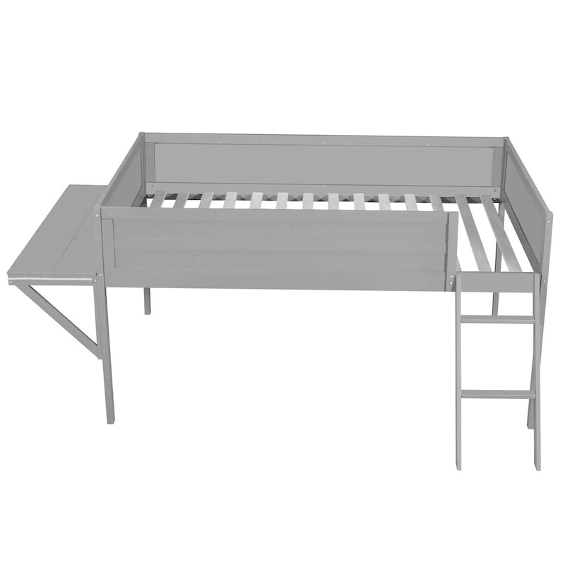 Lit mezzanine en bois pour gamer, format simple, avec bureau et éclairage LED, gris