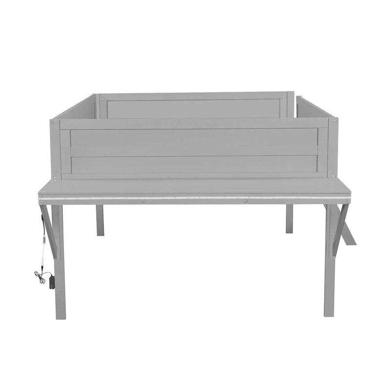 Lit mezzanine en bois pour gamer, format simple, avec bureau et éclairage LED, gris