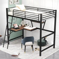 Lit mezzanine moderne avec bureau et étagère de rangement, cadre de lit mezzanine en métal robuste avec barrières de sécurité et échelle pour enfants et adolescents