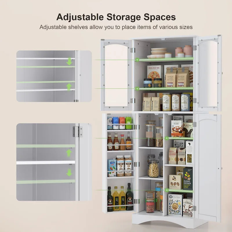 Armoire de cuisine garde-manger 64 po, meuble de rangement haut avec portes vitrées et étagères réglables