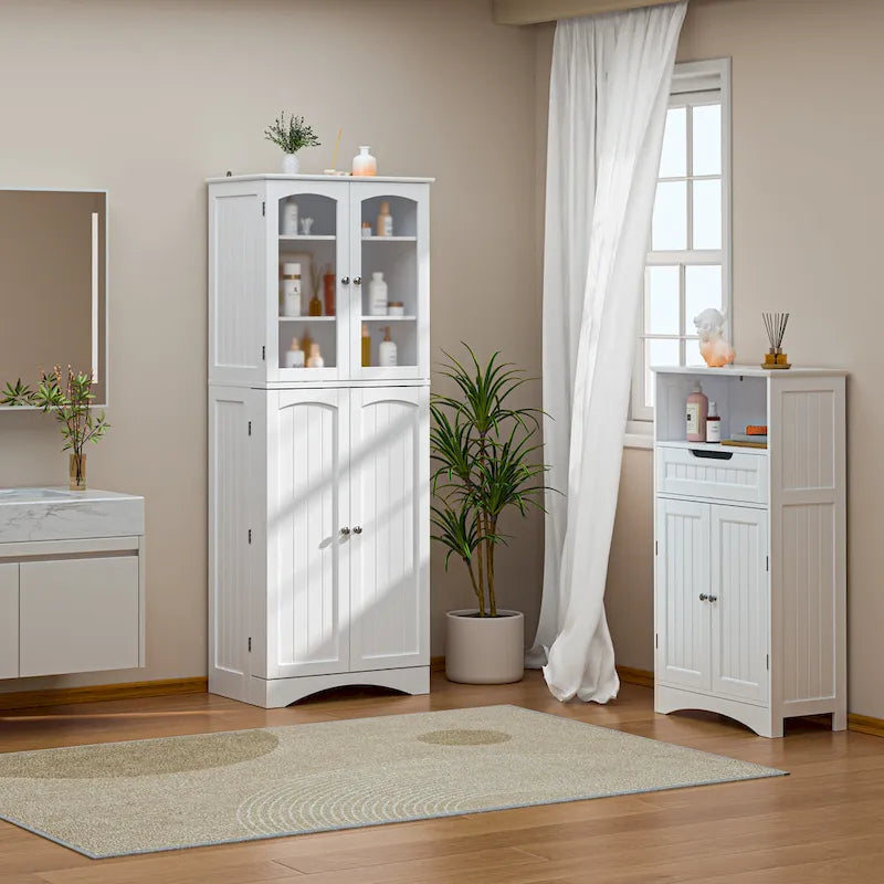 Armoire de cuisine garde-manger 64 po, meuble de rangement haut avec portes vitrées et étagères réglables