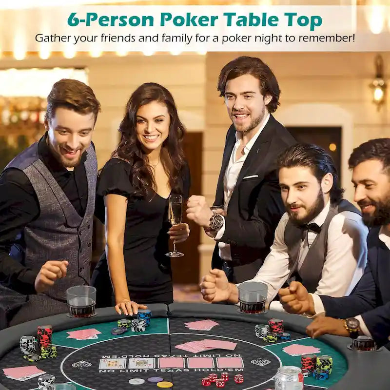 Dessus de table de poker pliable à 6 joueurs de 48 po avec porte-gobelets et sac de transport - Voir détails
