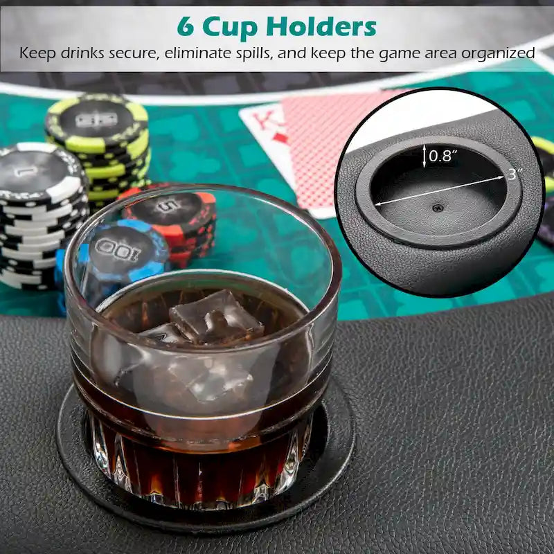 Dessus de table de poker pliable à 6 joueurs de 48 po avec porte-gobelets et sac de transport - Voir détails
