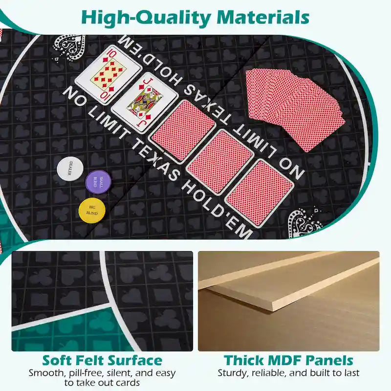 Dessus de table de poker pliable à 6 joueurs de 48 po avec porte-gobelets et sac de transport - Voir détails