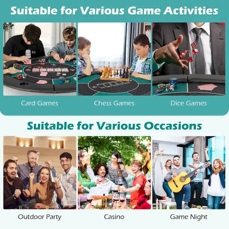 Dessus de table de poker pliable à 6 joueurs de 48 po avec porte-gobelets et sac de transport - Voir détails