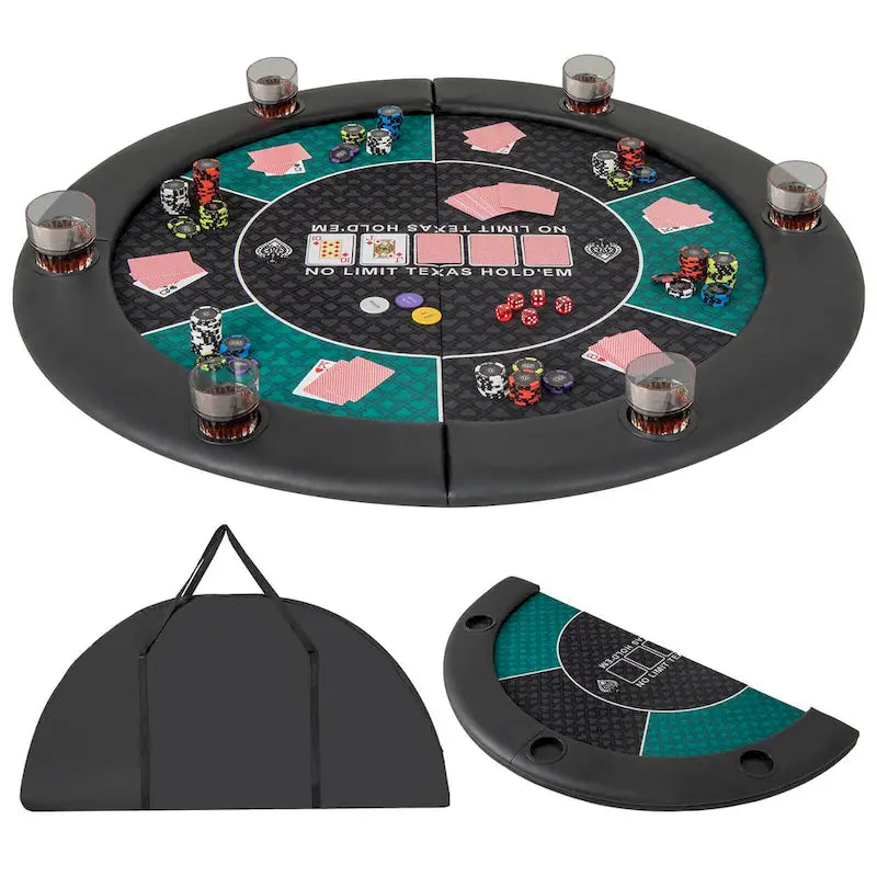 Dessus de table de poker pliable à 6 joueurs de 48 po avec porte-gobelets et sac de transport - Voir détails