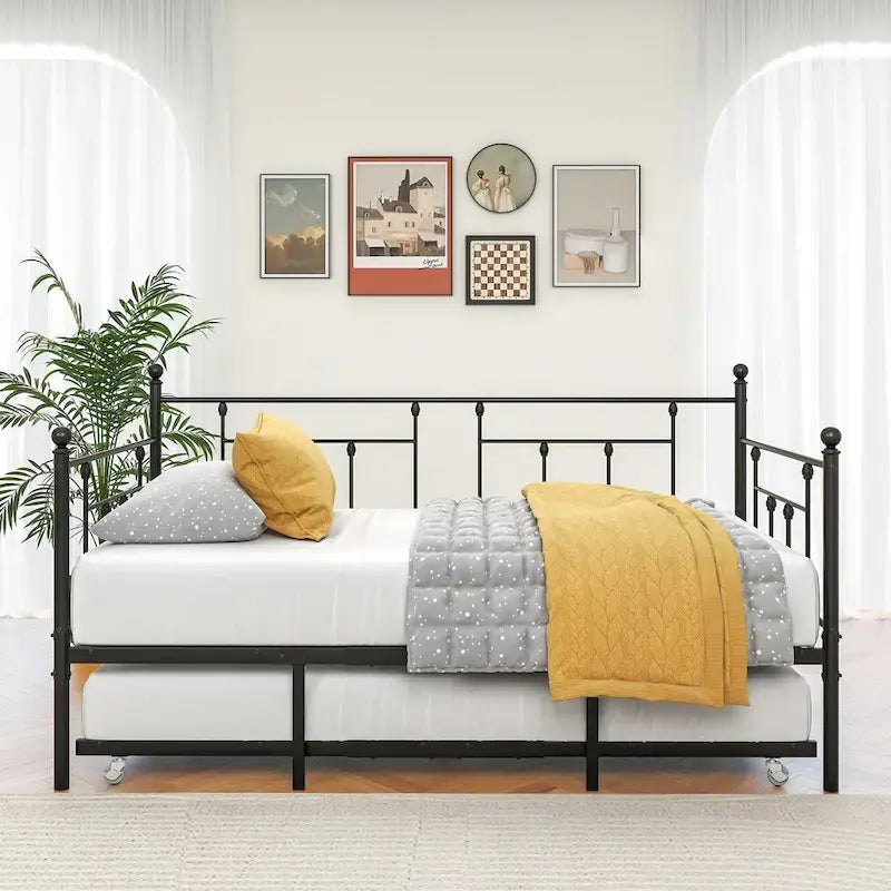 Lit de repos gigogne en métal de style moderne, taille double, pour chambre d'enfant ou d'invité