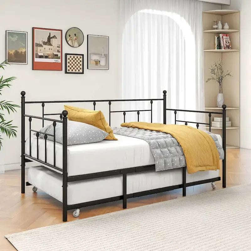 Lit de repos gigogne en métal de style moderne, taille double, pour chambre d'enfant ou d'invité