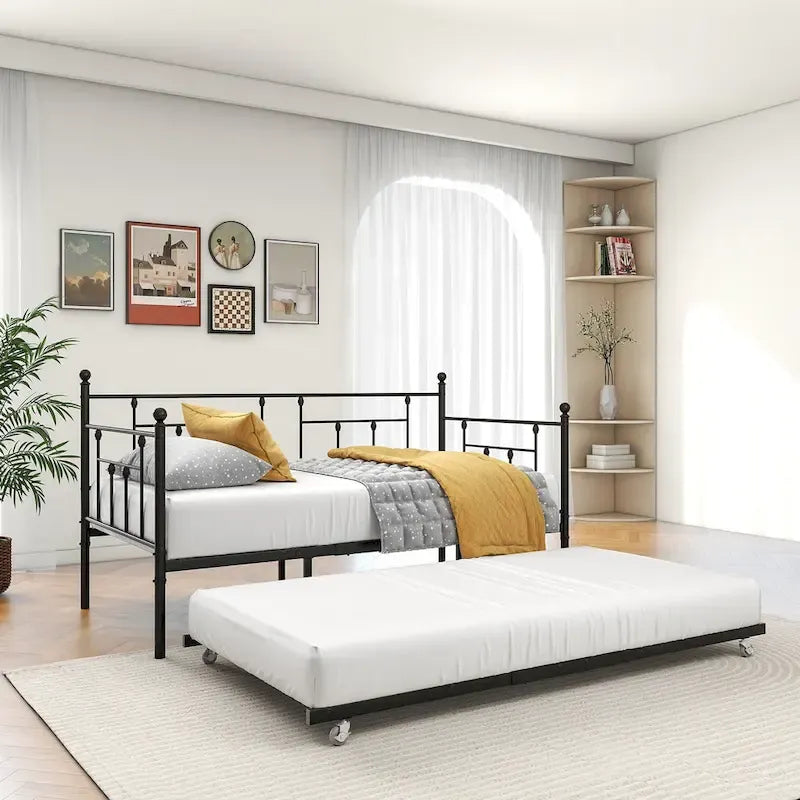 Lit de repos gigogne en métal de style moderne, taille double, pour chambre d'enfant ou d'invité