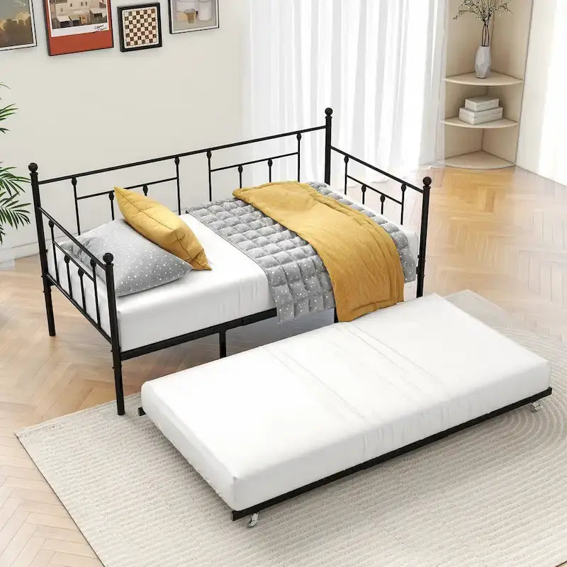 Lit de repos gigogne en métal de style moderne, taille double, pour chambre d'enfant ou d'invité