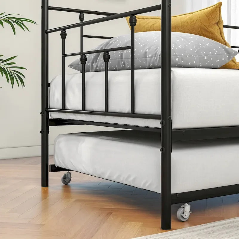Lit de repos gigogne en métal de style moderne, taille double, pour chambre d'enfant ou d'invité