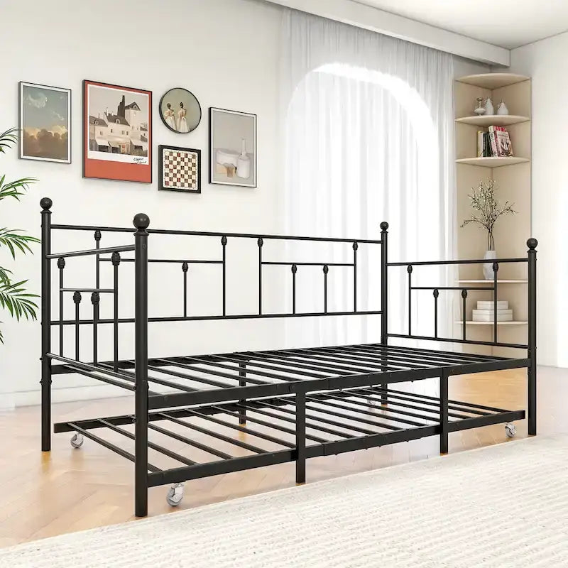 Lit de repos gigogne en métal de style moderne, taille double, pour chambre d'enfant ou d'invité