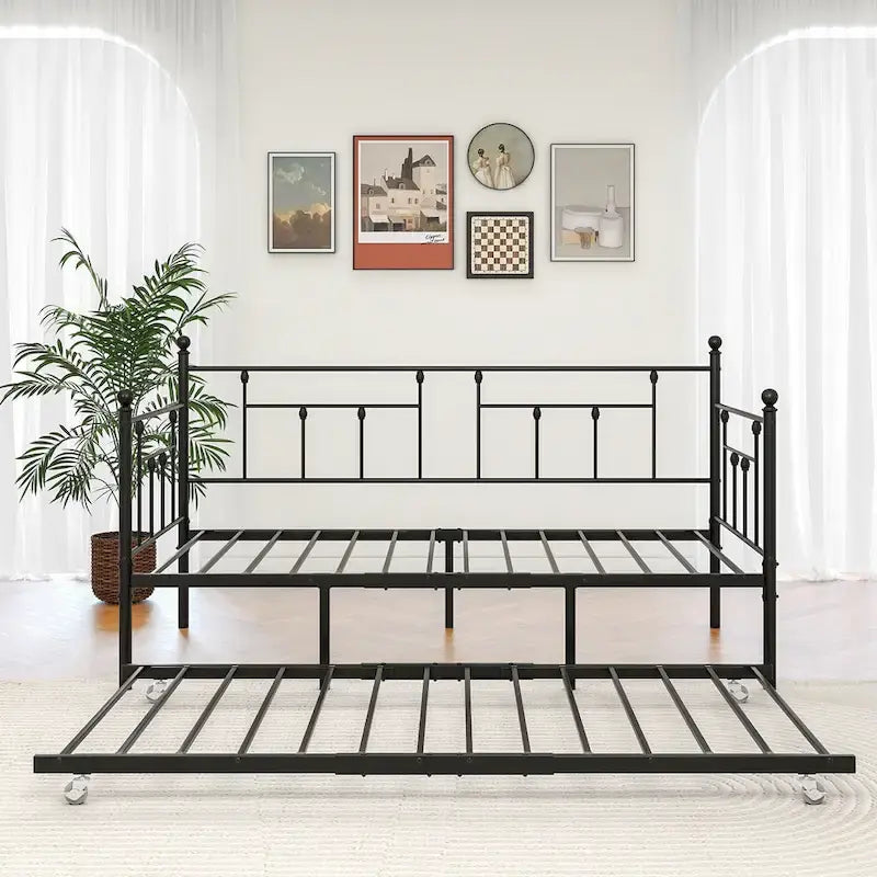 Lit de repos gigogne en métal de style moderne, taille double, pour chambre d'enfant ou d'invité
