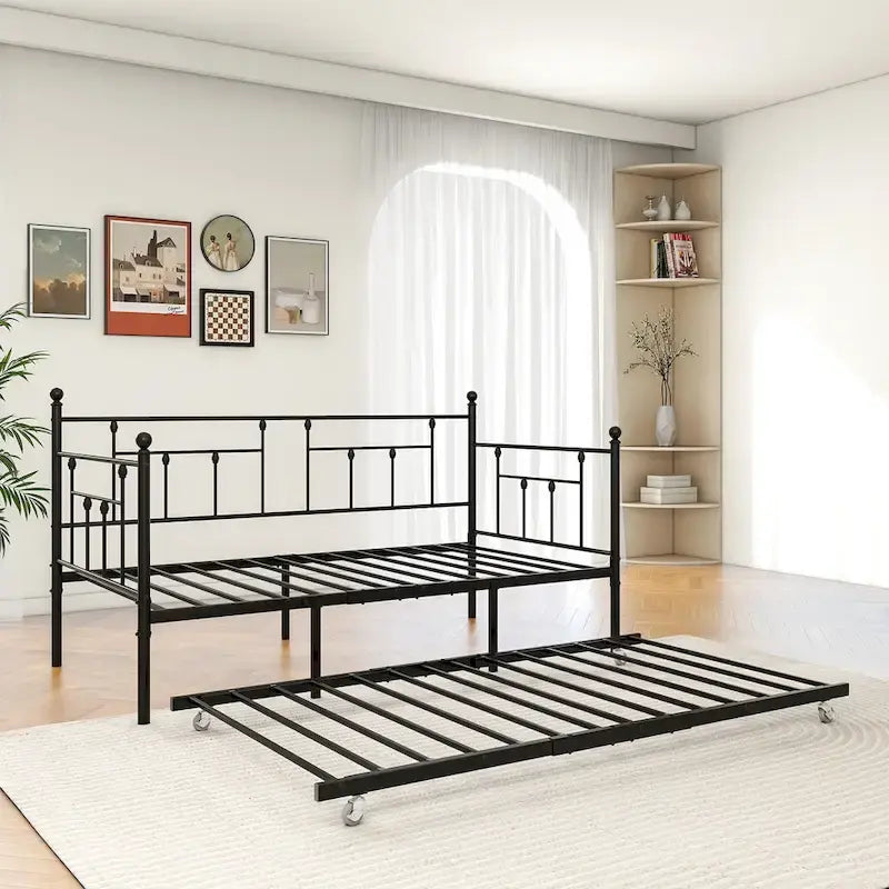 Lit de repos gigogne en métal de style moderne, taille double, pour chambre d'enfant ou d'invité