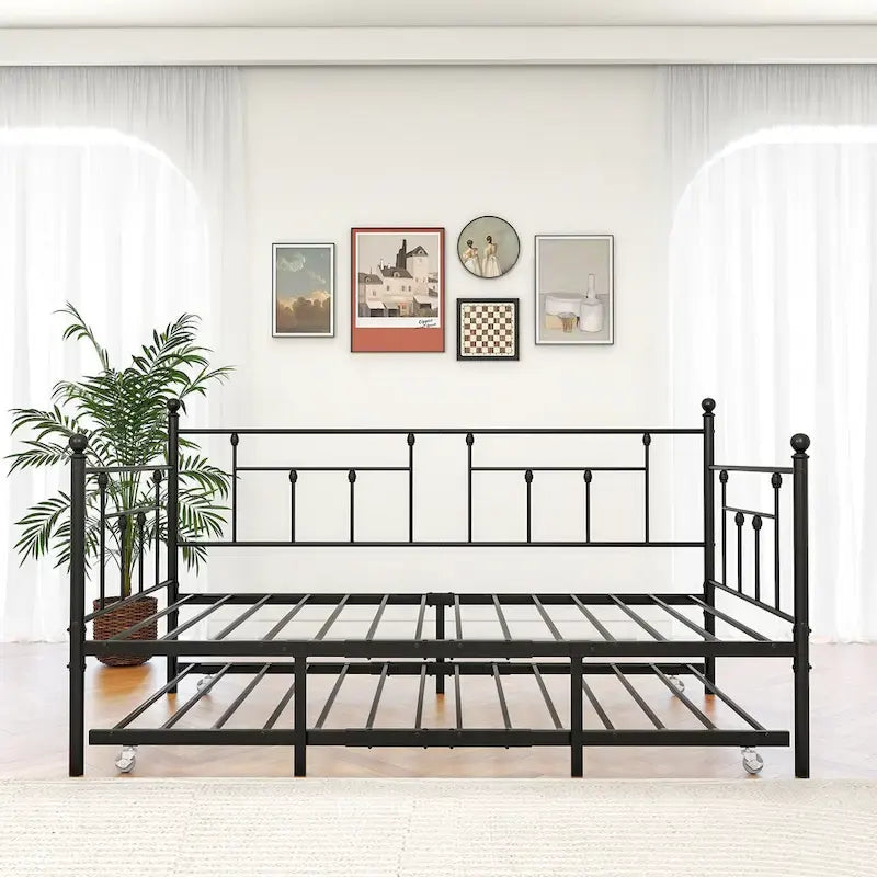 Lit de repos gigogne en métal de style moderne, taille double, pour chambre d'enfant ou d'invité