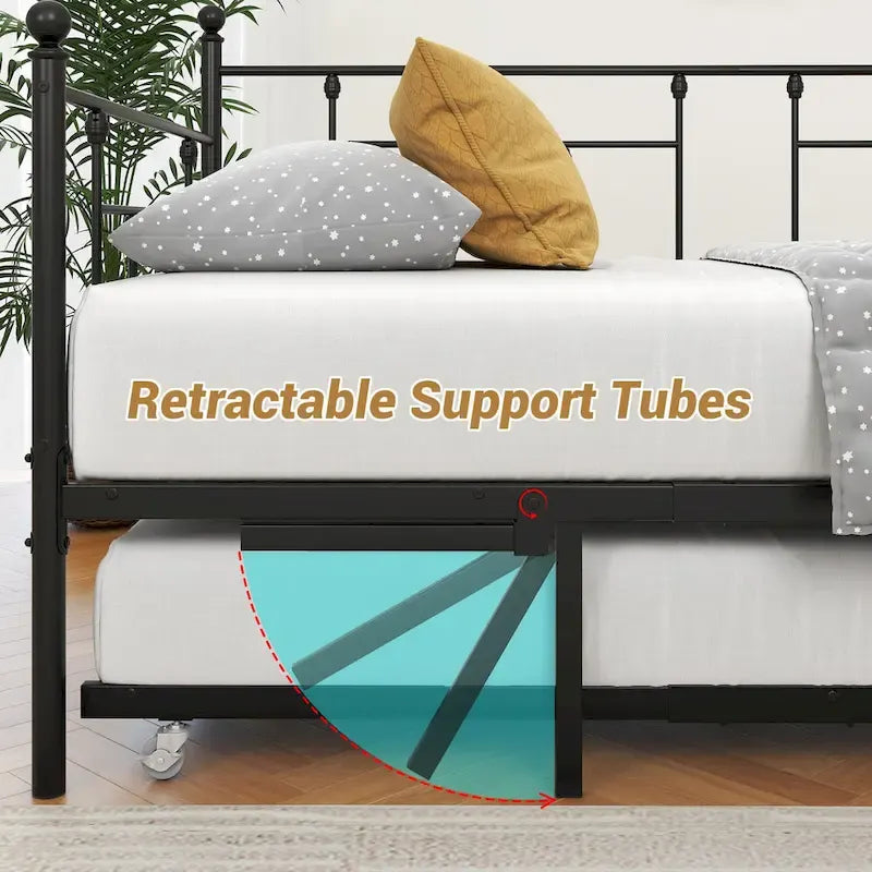 Lit de repos gigogne en métal de style moderne, taille double, pour chambre d'enfant ou d'invité