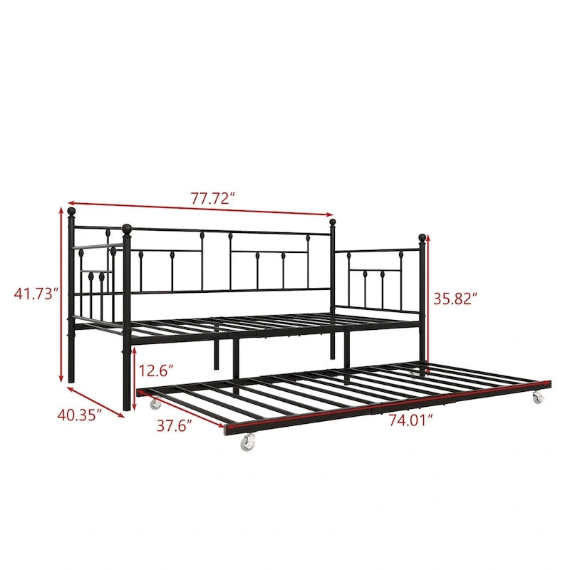 Lit de repos gigogne en métal de style moderne, taille double, pour chambre d'enfant ou d'invité