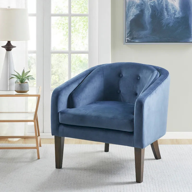 Fauteuil d'appoint capitonné bleu du milieu du siècle