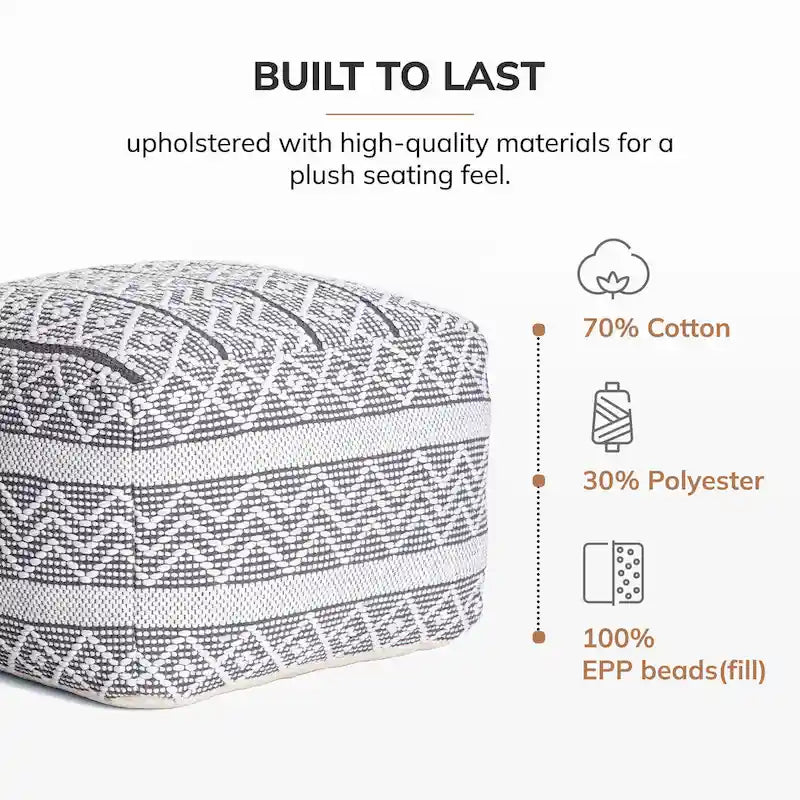 Pouffe ottoman carré de 56 cm – Repose-pieds fait main pour salon, chambre, chambre d'enfant