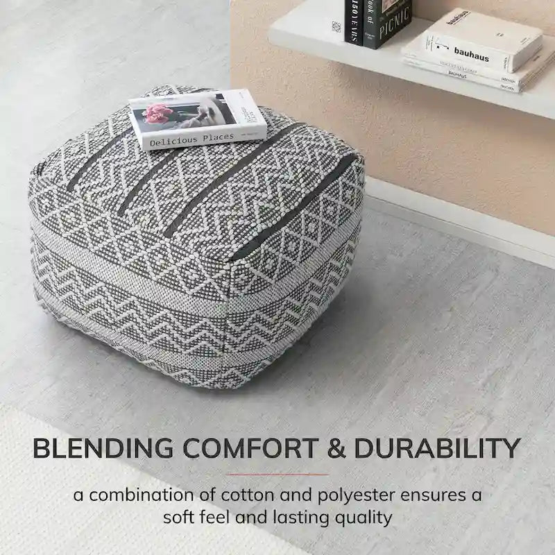 Pouffe ottoman carré de 56 cm – Repose-pieds fait main pour salon, chambre, chambre d'enfant