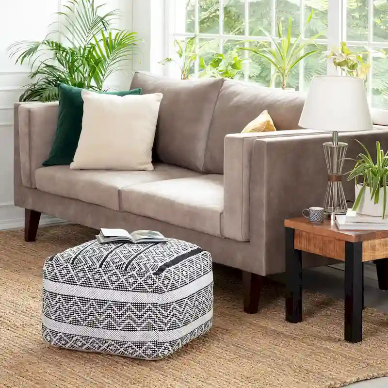 Pouffe ottoman carré de 56 cm – Repose-pieds fait main pour salon, chambre, chambre d'enfant