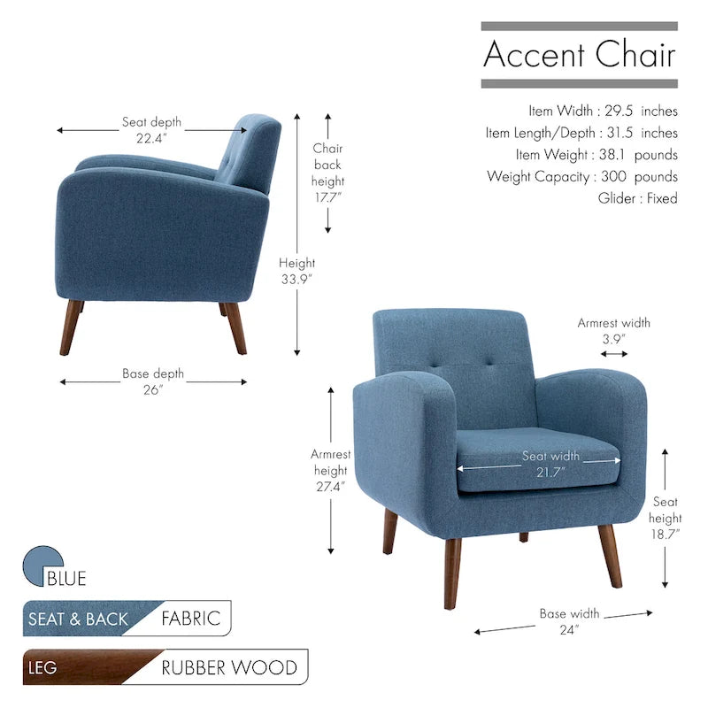 Fauteuil d'appoint, Revêtement en tissu ou en PU, Pieds en bois d'hévéa