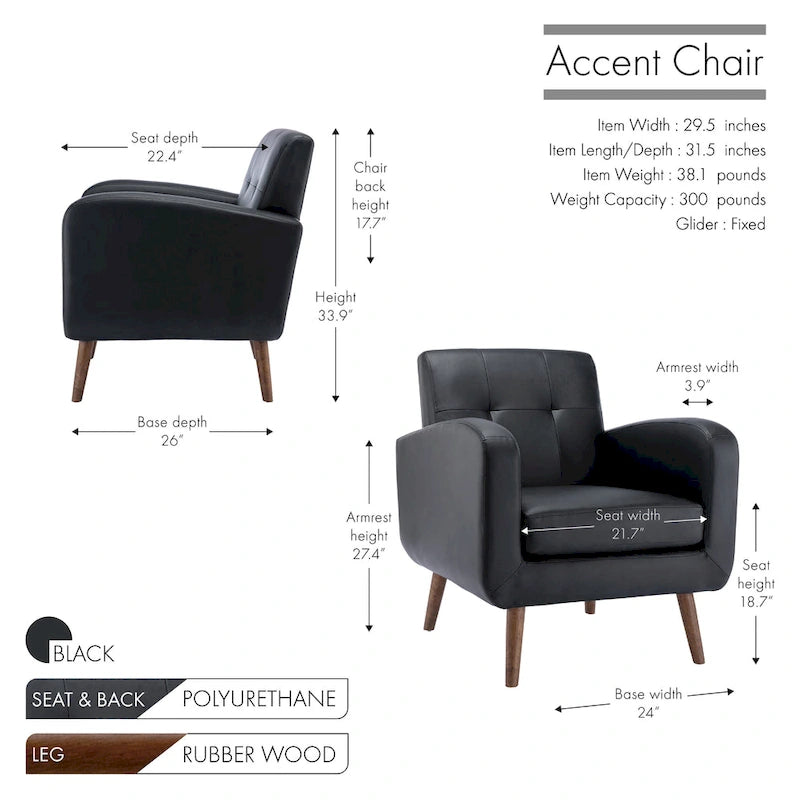 Fauteuil d'appoint, Revêtement en tissu ou en PU, Pieds en bois d'hévéa
