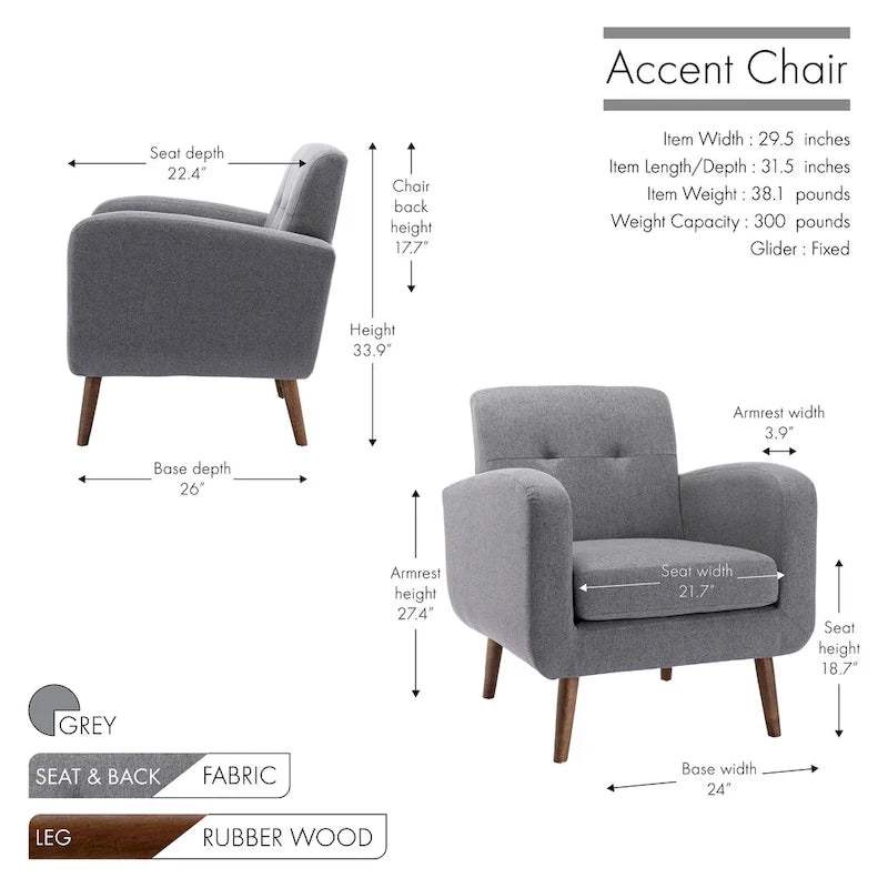 Fauteuil d'appoint, Revêtement en tissu ou en PU, Pieds en bois d'hévéa