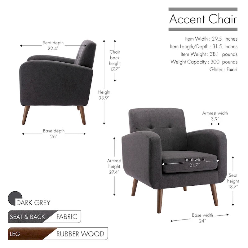 Fauteuil d'appoint, Revêtement en tissu ou en PU, Pieds en bois d'hévéa