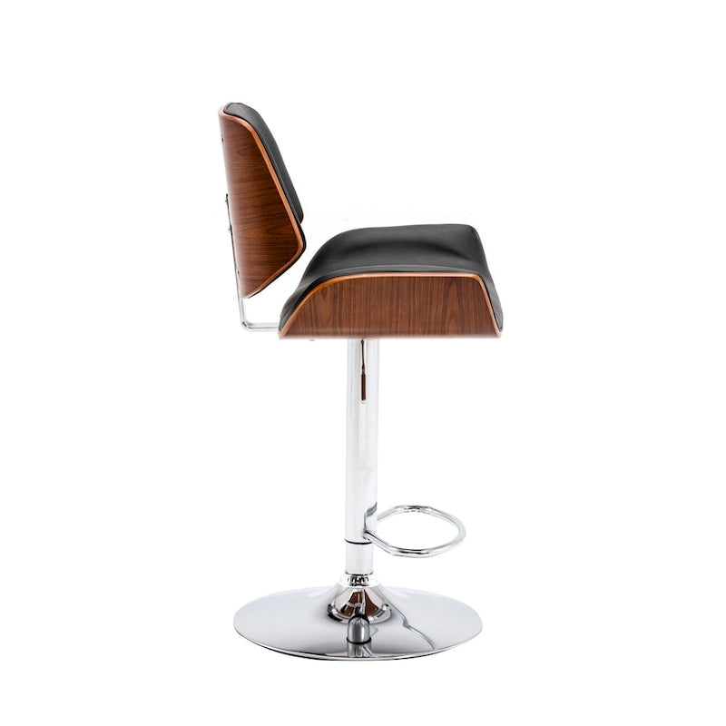 Tabouret de bar réglable en hauteur, revêtement PU, piètement chromé