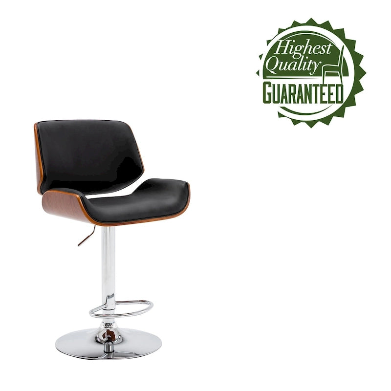 Tabouret de bar réglable en hauteur, revêtement PU, piètement chromé
