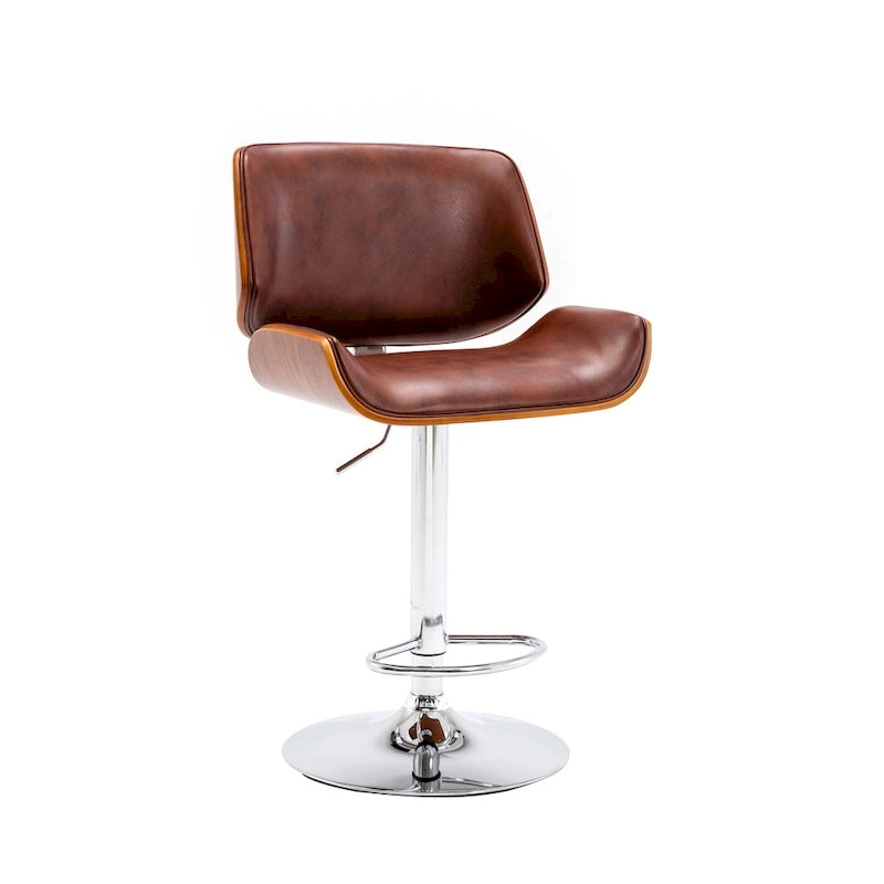Tabouret de bar réglable en hauteur, revêtement PU, piètement chromé